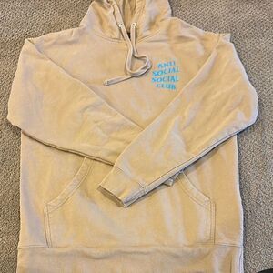 Anti Social Social Club Tan Hoodie with Light Blue Text - Size M